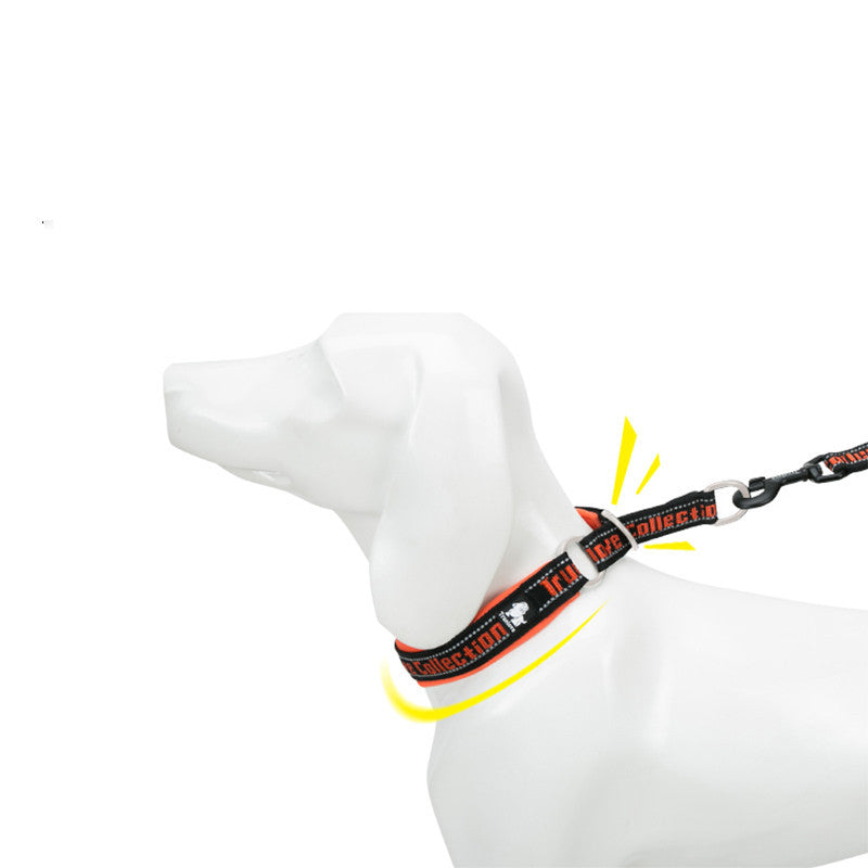 Pet Dog Collar Traction Diving Fabric Adjustable Reflective Soft