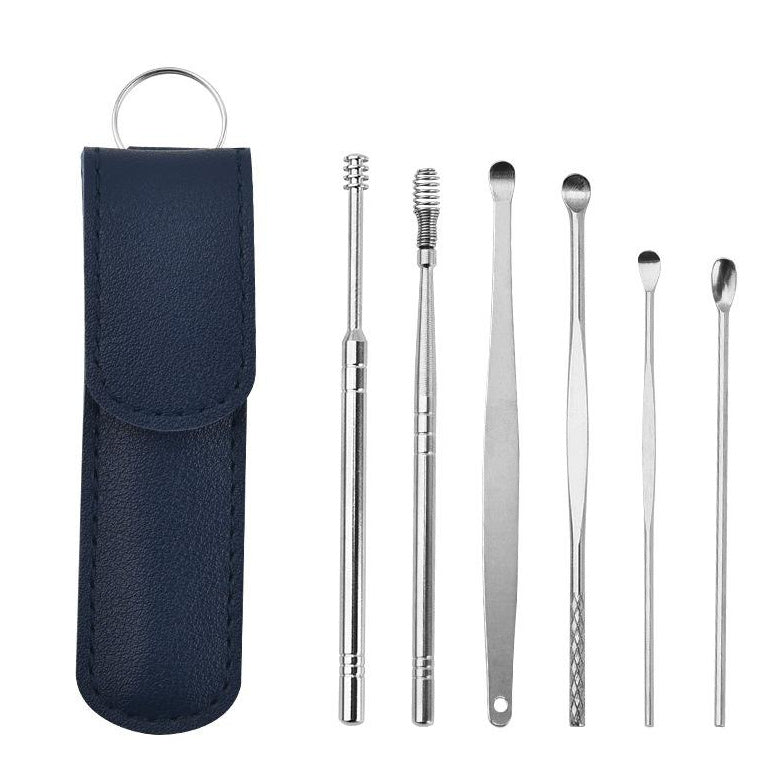 Stainless Steel 6-piece Set Earpick 360 Degree Spiral Cleaning Earwax Tool