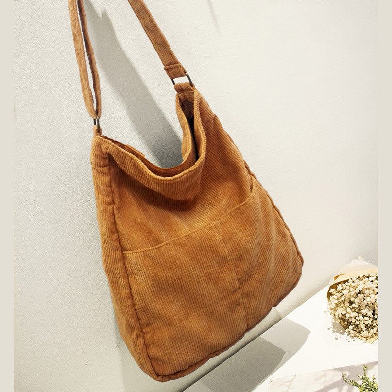 Solid Color Corduroy Shoulder Bag Casual Crossbody