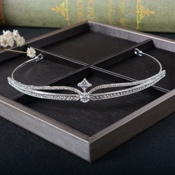 Simple Rhinestone Silver Headband Crown Hanzuva