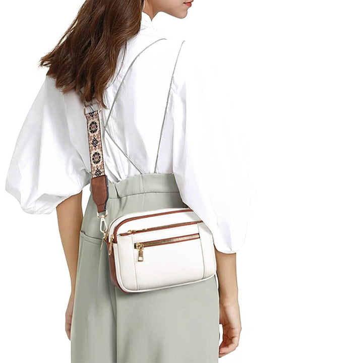 Triple-zipper Shoulder Bag With Floral Embroidered Straps Fashion Colorblock Multi-functional Crossbody Bags For Women Hanzuva
