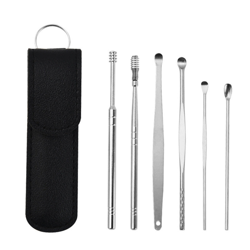 Stainless Steel 6-piece Set Earpick 360 Degree Spiral Cleaning Earwax Tool