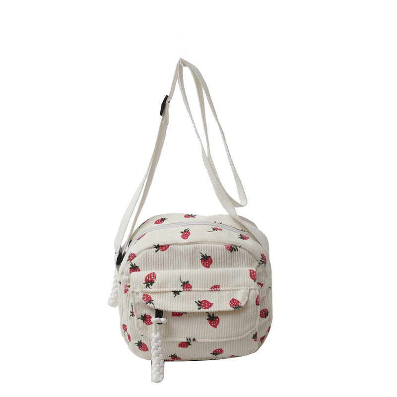 Corduroy Cloth Bag Women's Strawberry Printing