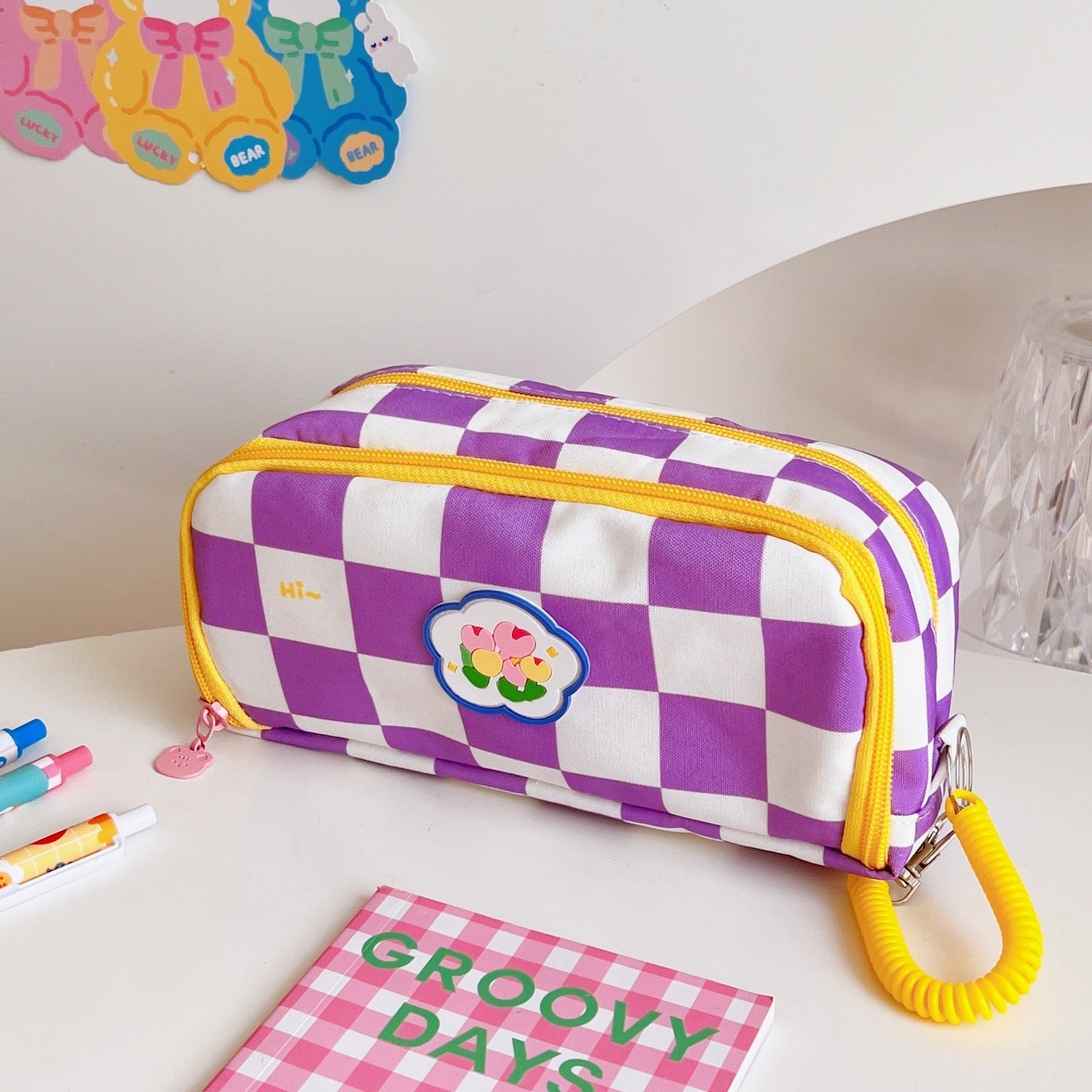 Japanese Simple Large-capacity Checkerboard Pencil Case