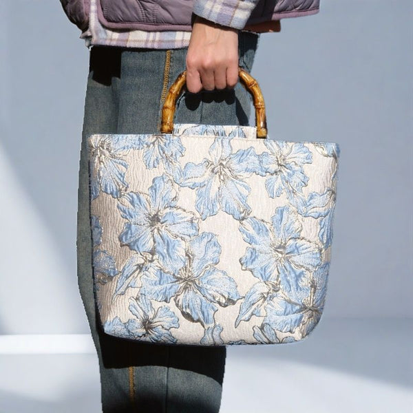 Women's Light Blue Bronzing Flower Canvas Bag Hanzuva