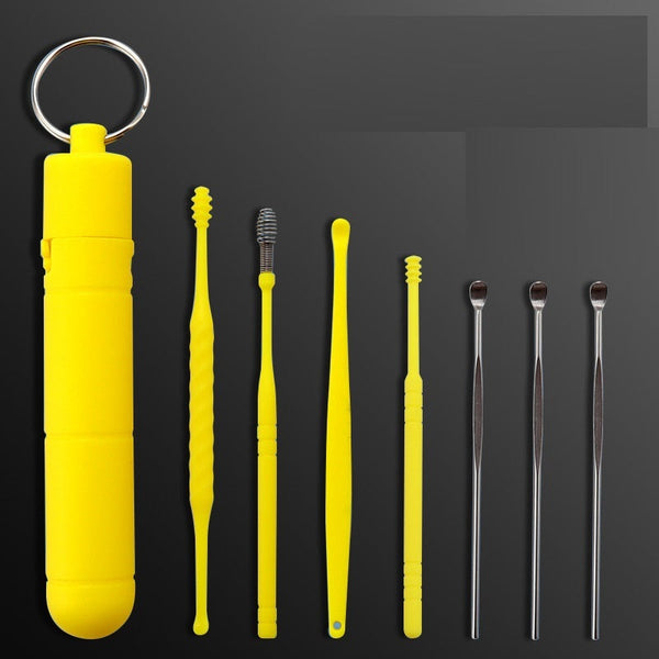 Black Ear Pick Suit 7-piece Spiral Double-headed Spring Ear Cleaning Tool Set Hanzuva