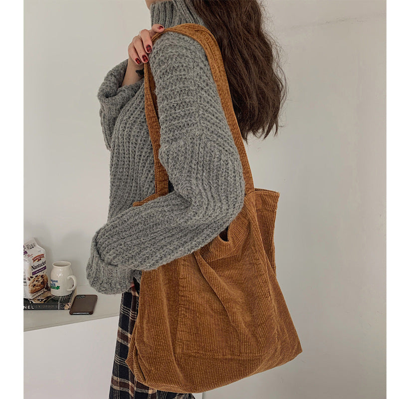 Washed Corduroy Handbag Simple Retro One Shoulder Women's Bag