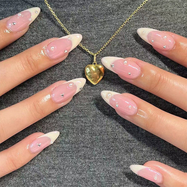 French Water Drop Manicure Rhinestones Wear Nails Hanzuva