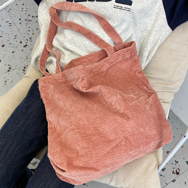 Washed Corduroy Handbag Simple Retro One Shoulder Women's Bag