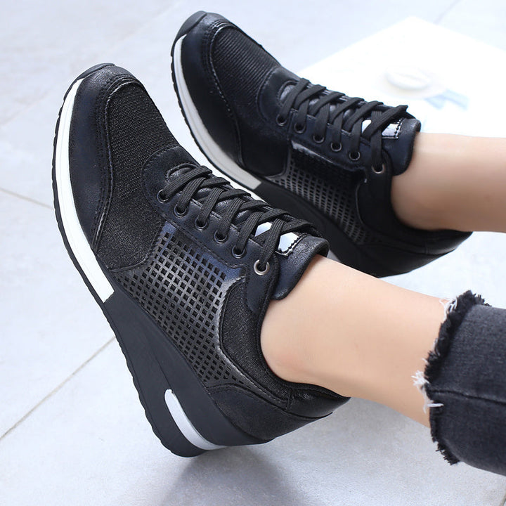 Women's Casual Wedge Heel Mesh Front Lace Up Flat Shoes Hanzuva