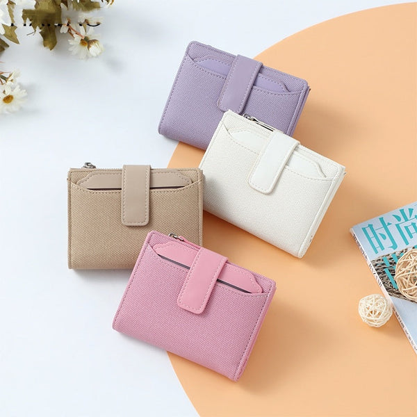 Women's Short Solid Color Leather Wallet Hanzuva