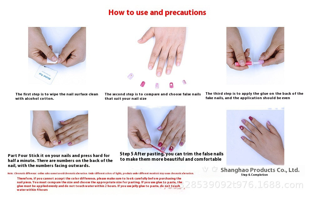 Bride French Diamond Fragments Fake Nail Sticker Long