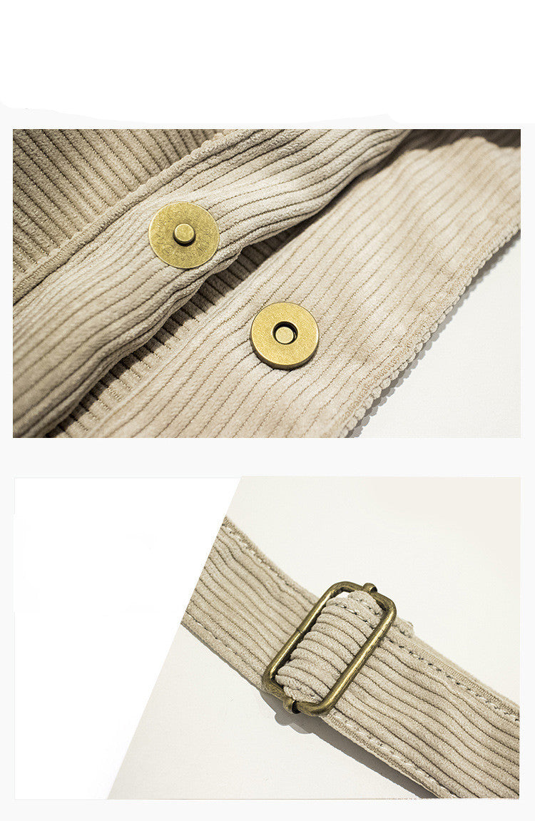 Solid Color Corduroy Shoulder Bag Casual Crossbody