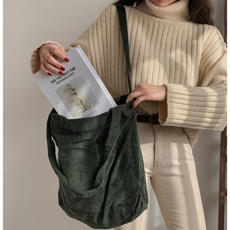 Washed Corduroy Handbag Simple Retro One Shoulder Women's Bag