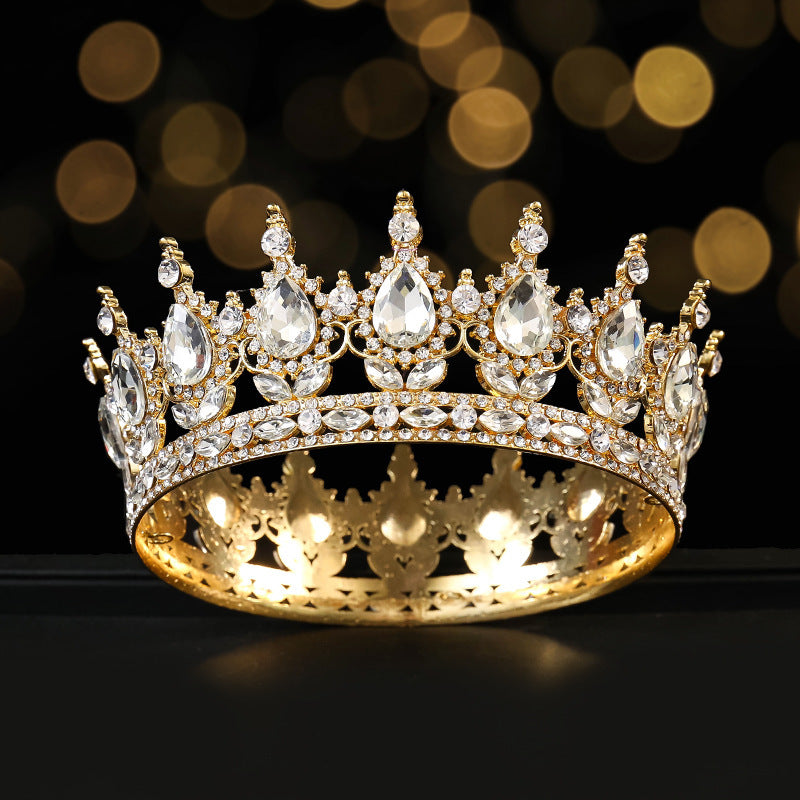 Golden Full Round Crown Red Crystal Beauty Pageant