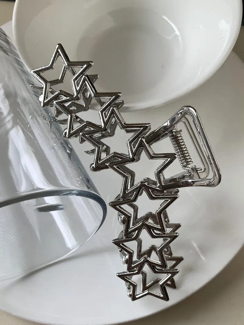 Simple Metal Star Silver Large Hair Clip