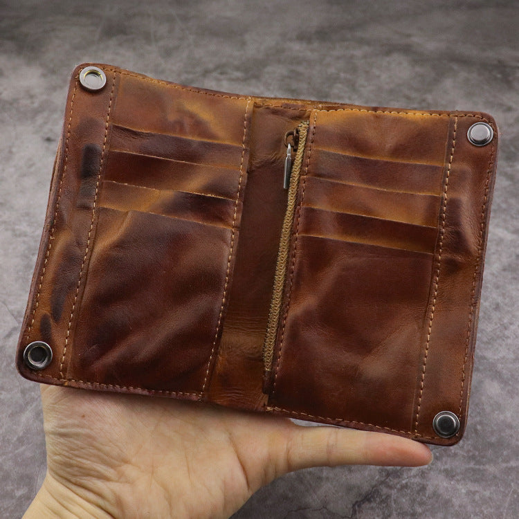 First Layer Skeleton-skin Wallet Retro European American Style Men's Long Type Multiple Card Slots Multi-functional Wallet Card Holder Male Factory Wholesale