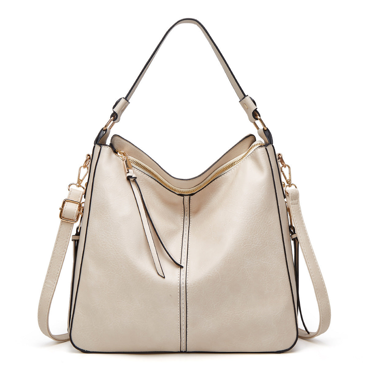 Hobos Zipper Bucket Bags With Adjustable Shoulder-strap Handbags Temperament High Capacity Messenger Shoulder Bag For Women Hanzuva