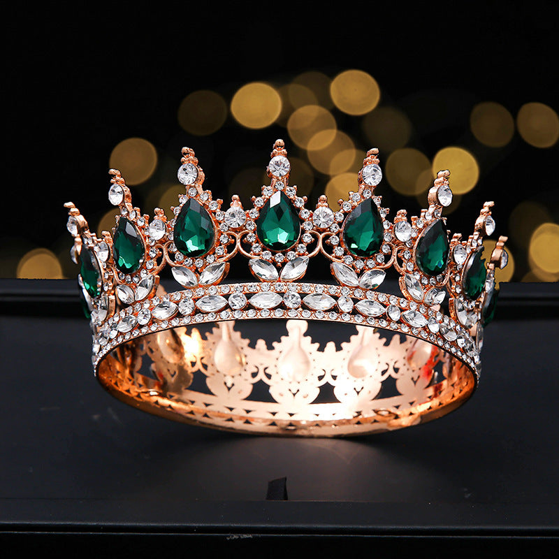 Golden Full Round Crown Red Crystal Beauty Pageant